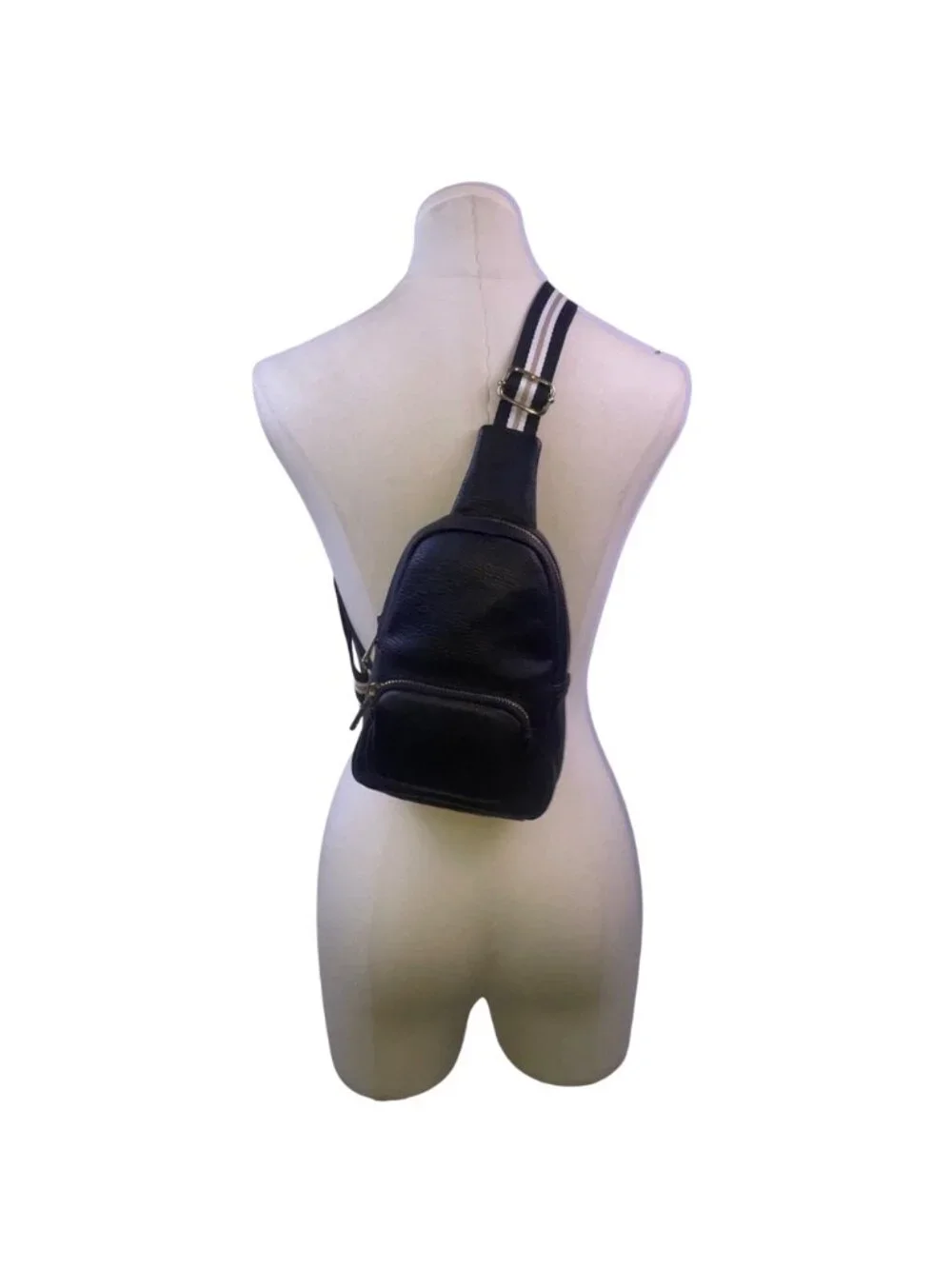 Sondra Roberts Women’s Black Leather Adjustable Strap Crossbody Sling Backpack